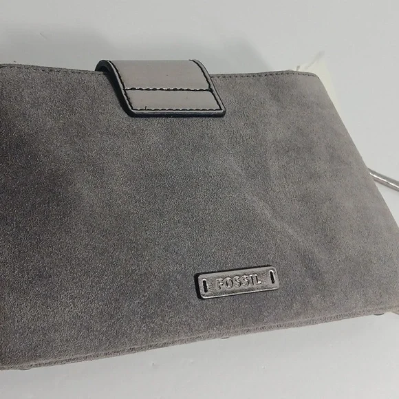 Fossil Maisie Tab Leather Crossbody Pewter Bag Gray Silver - Picture 5 of 7